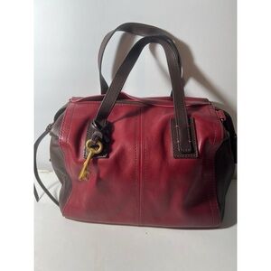 Fossil Red and Brown Leather Handbag with Key Charm